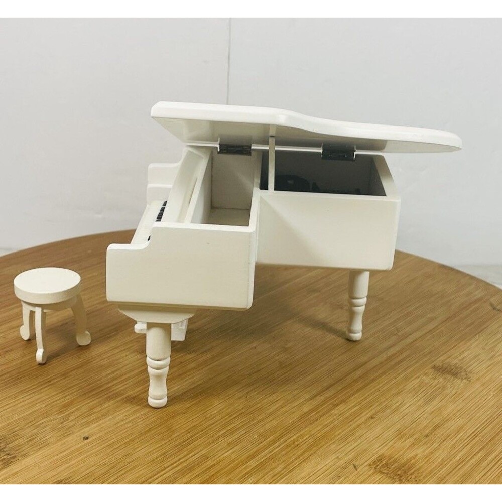 White Piano Music Box with Bench and Black Case Musical Boxes Gift for Christmas - Picture 4 of 13